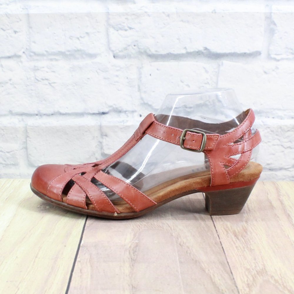 Cobb Hill by New Balance Pink Leather Gladiator T Strap Heeled Sandals Size 9 M - Picture 2 of 10